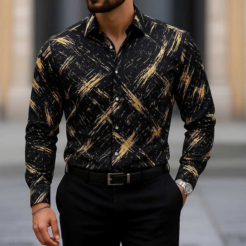 2025 Mens Long Sleeve Shirt Casual Slim Fit Button Down Shirt Linear Stripe Texture Shirt for Men Fashion Top Blouse Male Tees K251110
