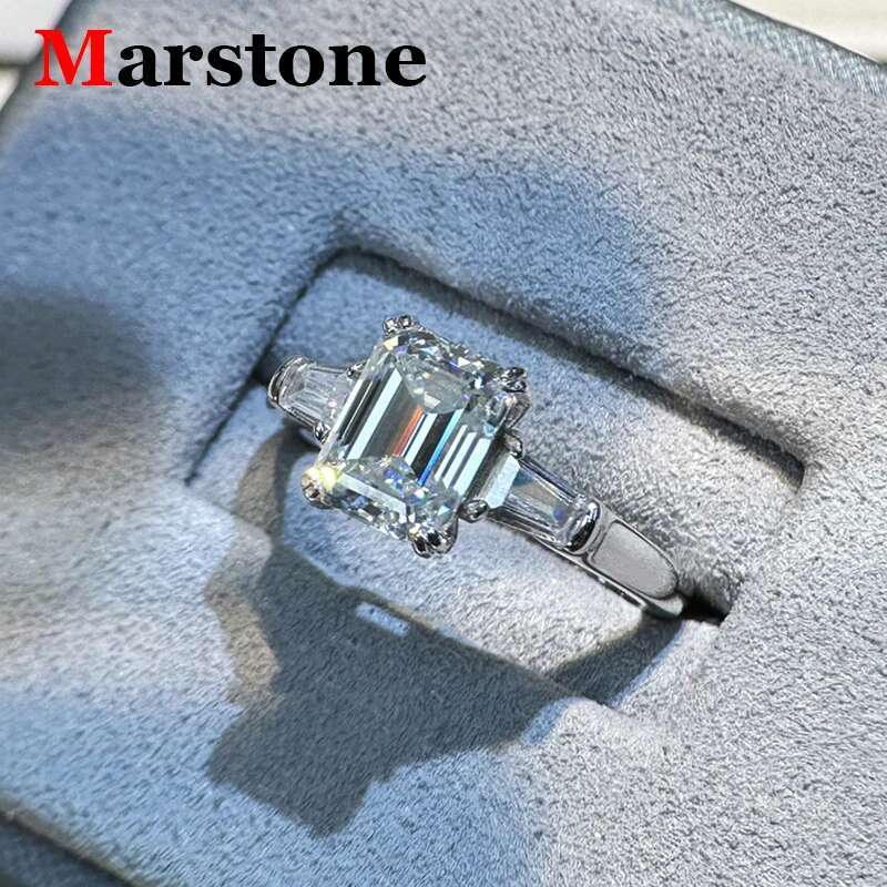 2CT Emerald Moissanite Diamond D Color Womens Ring S925 Sliver 18K White Gold Royal Blue Rings Fine Jewelry for Women
