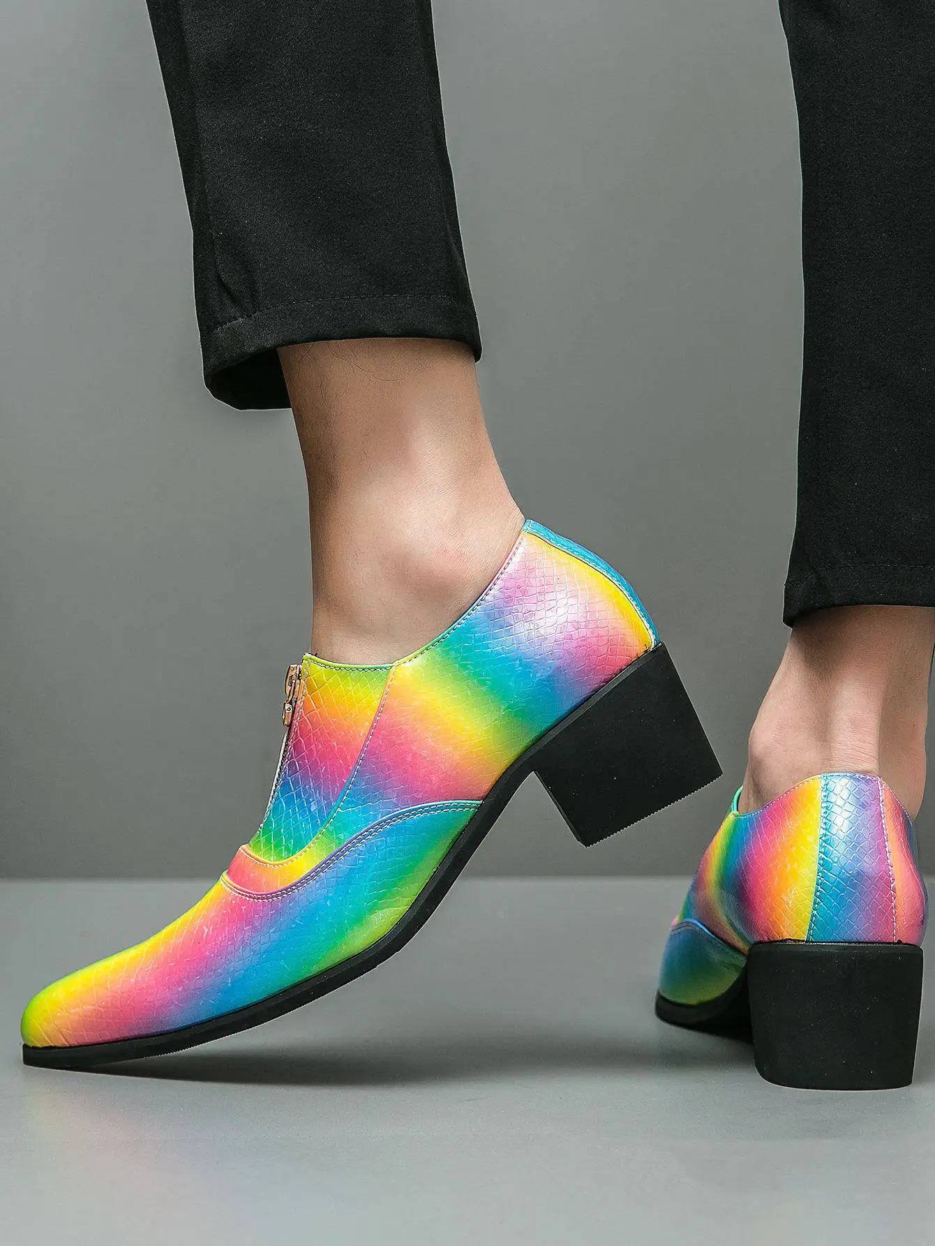 Colorful Mens High Heel Shoes Pattern Leather Shoes Men Dress Shoes Pointed Party Wedding Oxfords 251106