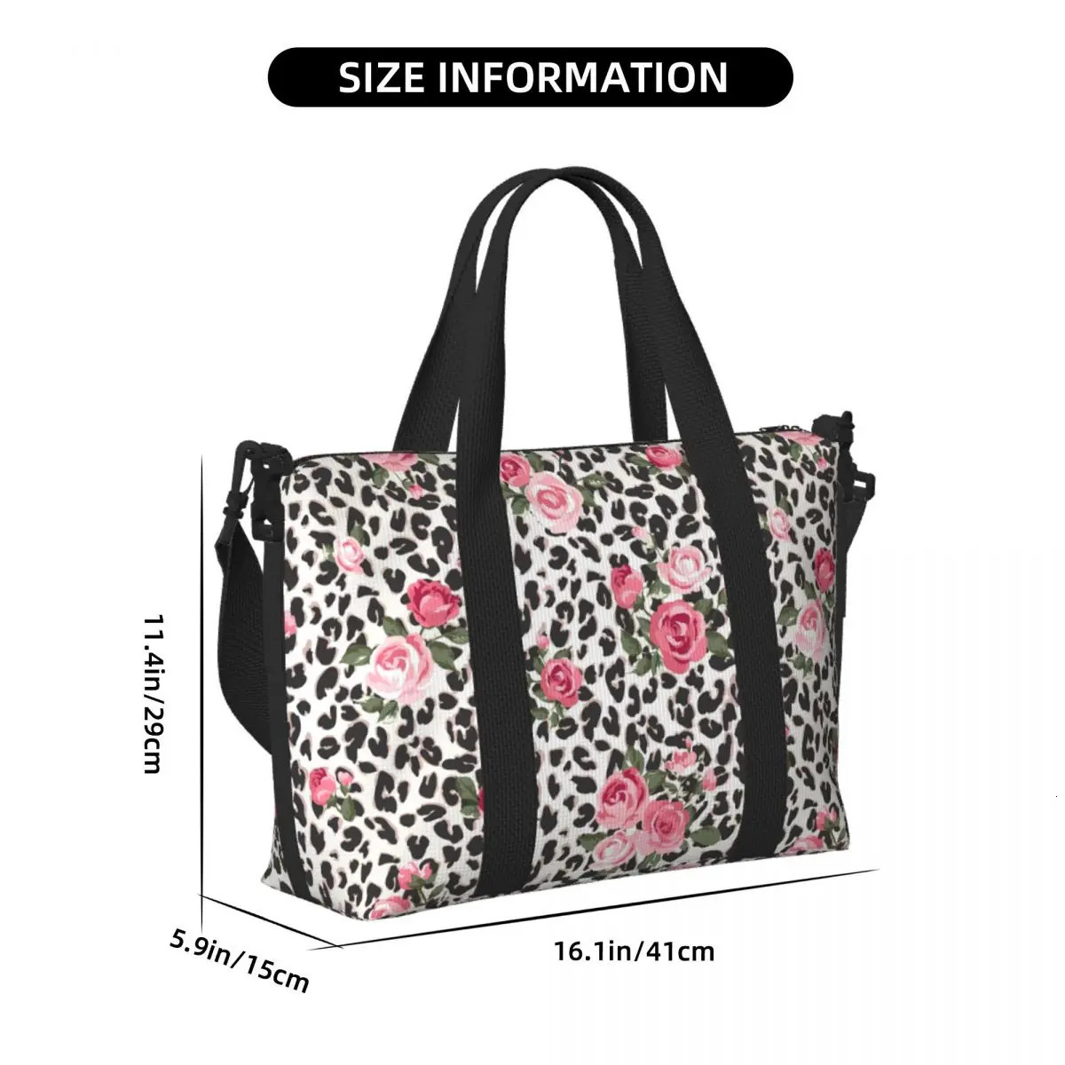 Leopard Rose Print Hand Tote Bag Gym Sports Luggage Travel Men Women Bag Bags Unisex Duffle Bag Print 251110