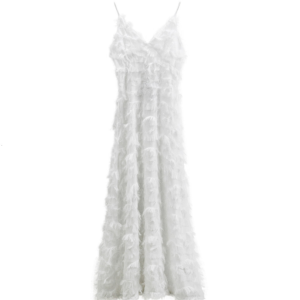 Strap Sexy Light Luxury Evening Women's New Open Back Feather Lace Party Long Dress