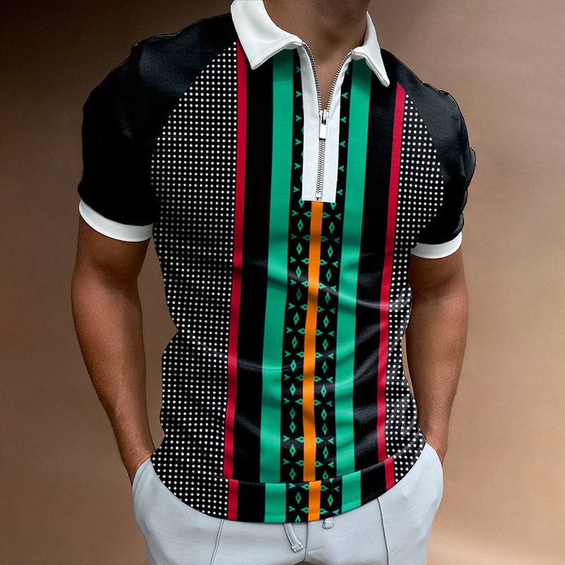 Polo Lapel summer ordinary Casual Short Khaki stripe summer everyday T-shirt