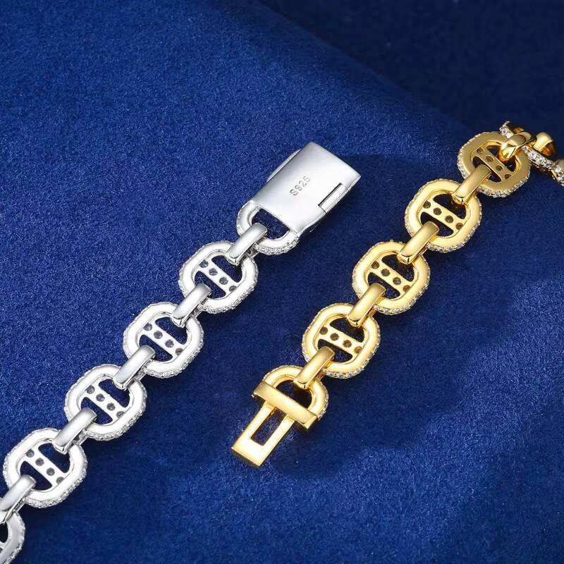 Fully Moissanite Hip Hop Bracelet 11mm Gold Plated 925 Sterling Silver Ice Out Moissanite Fashion Jewelry for Men Women