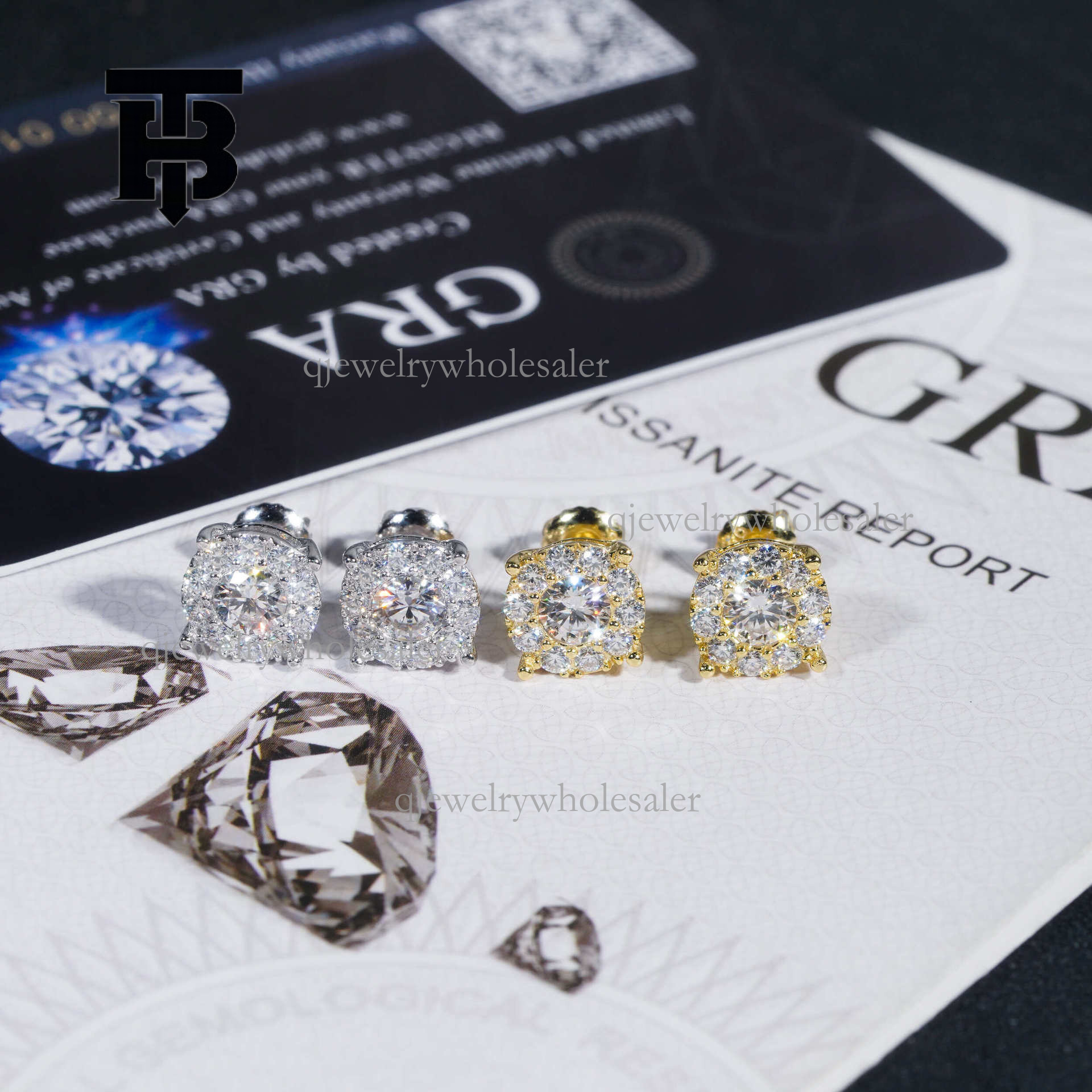 TB BHULAMTE New Amazon 2023 S925 Sterling Silver Inlaid 45 Carat Round Moissanite Earrings European and American Style Classic Earrings for Men and Wo