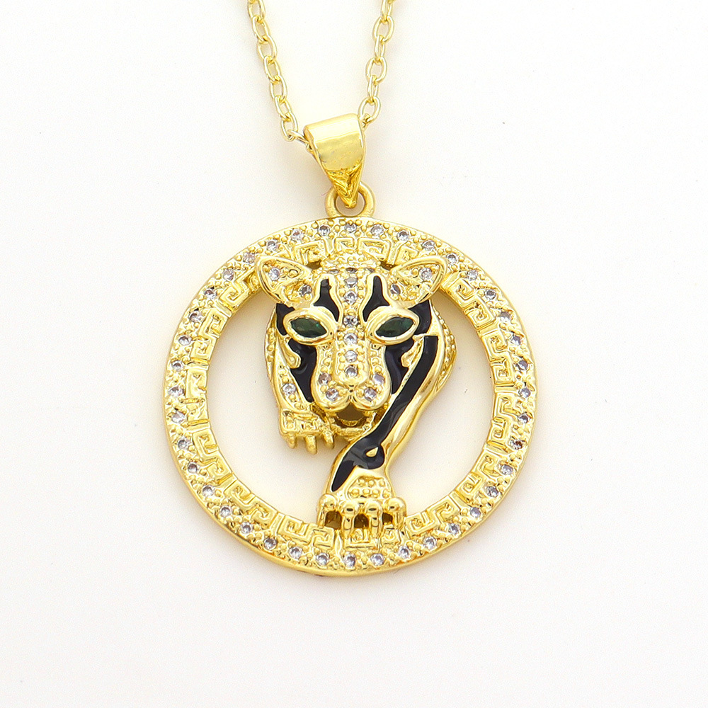 Happy Ring Europan and Amrican Cross-Bordr Jwlry Coppr Platd Ral Gold Animal Lopard Had Prsonality Trndy Hip-Hop Pndant Ncklac for Womn