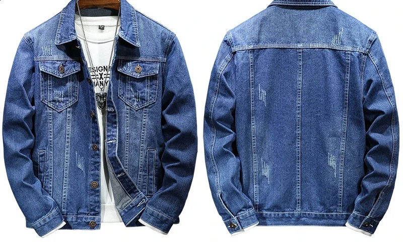 Denim Jacket Men Coats Turn Down Collar Coat Full Sleeve Casual Loose Regular Single Breasted Simple Jackets Autumn Winter 250409