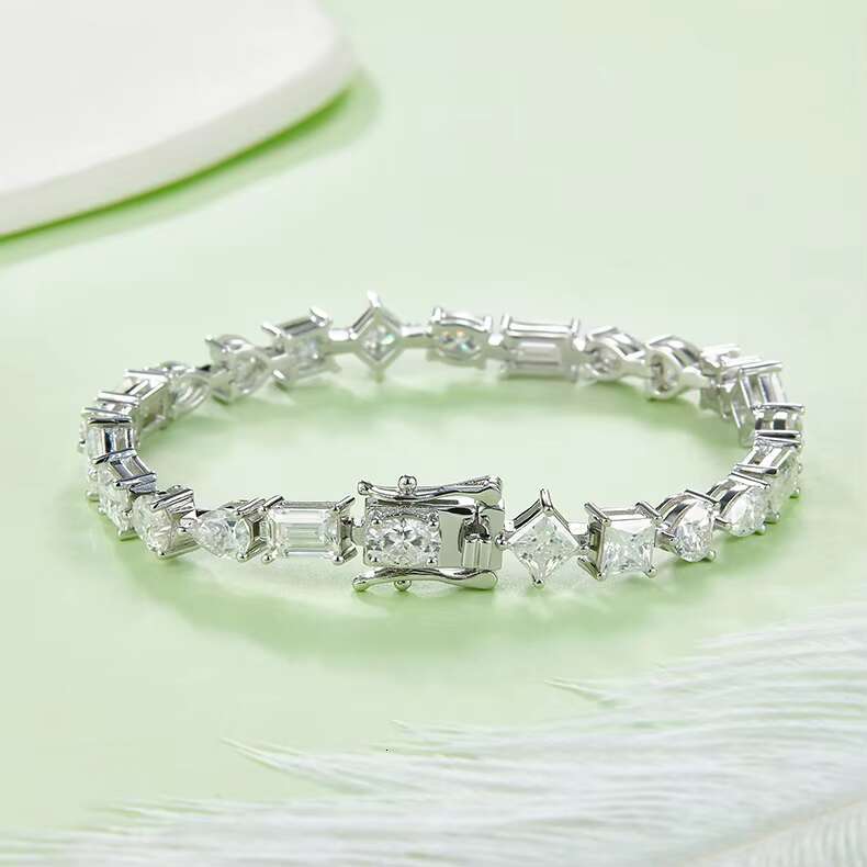 High Quality Women Moissanite Bracelet 18K Gold Plated 0.5CT Mixed Shape Moissanite Tennis Chain 925 Sterling Silver