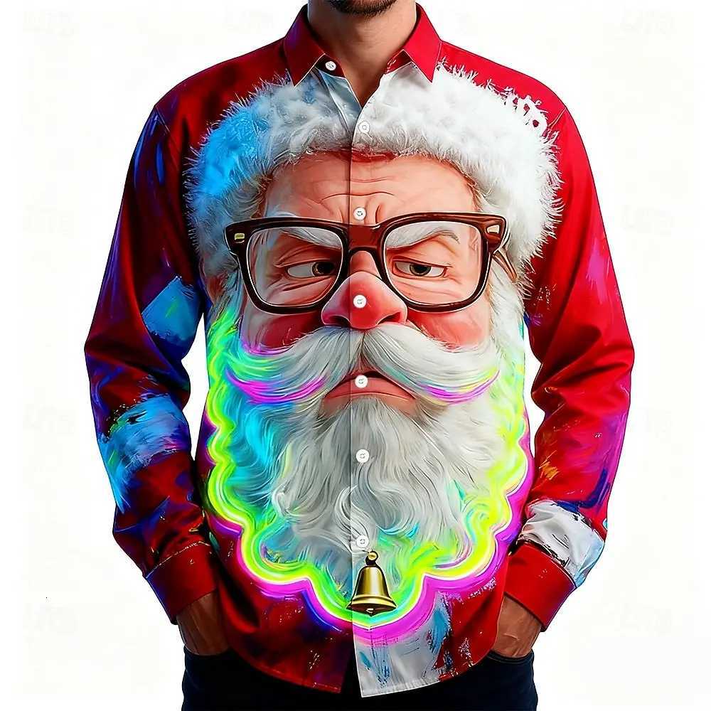 Christmas Mens 3D Graphic Long SleeveStreet Style Fashion Santa Claus Smile Face Print Design2025 Autumn Neon Glow Shirt K251110
