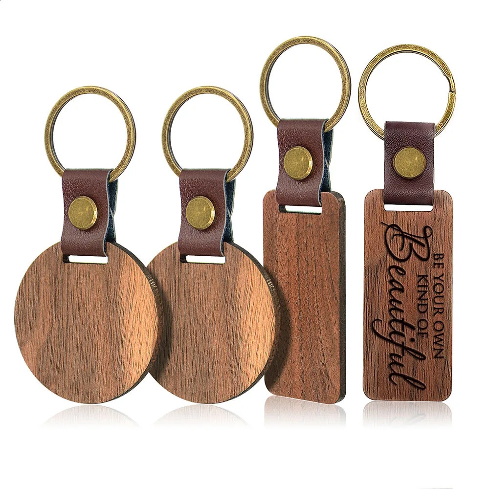 12 blank wooden PU leather keychain laser engraved DIY car decoration gift 250410