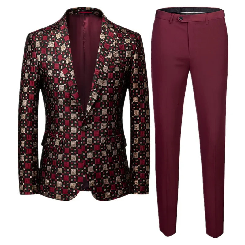 Blazer Pant Classic Groom Wedding Party Suits Fashion Men Business Social Stage Performance Slim Fit Jacquard 2 Piece Set 251107