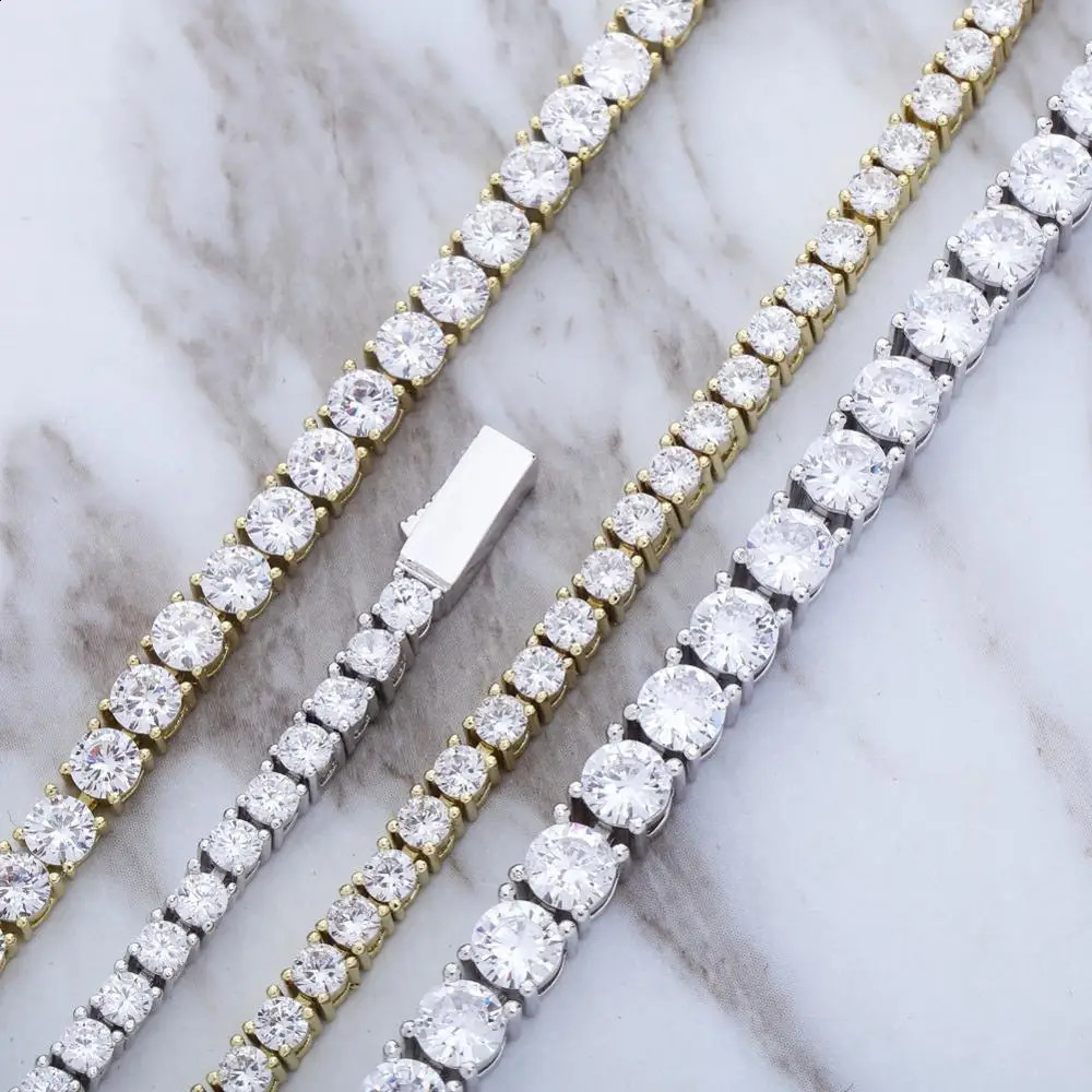 TOPGRILLZ M-6MM Spring Buckle Tennis Chain Iced Out Cubic Zirconia 1 Row Tennis Chain Bracelet Men And Women Hip Hop Jewelry 250408