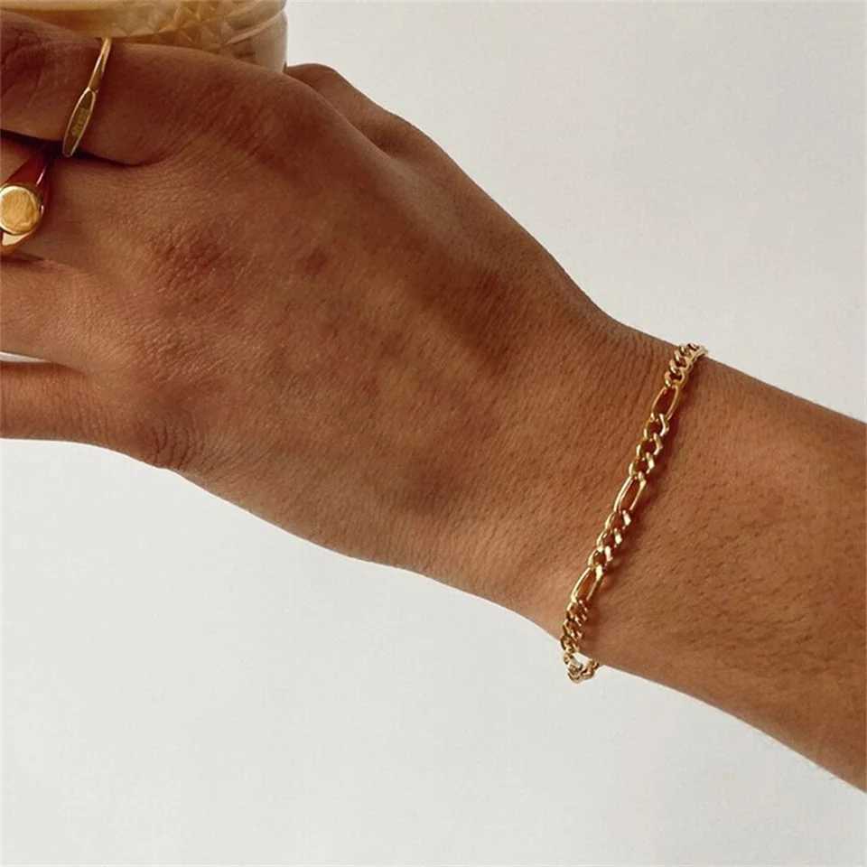 eManco Female Figaro Link Chain Stainless Steel Bracelet Gold Color Charm Bracelets Chain Bracelets for Women Man GiftsC250410