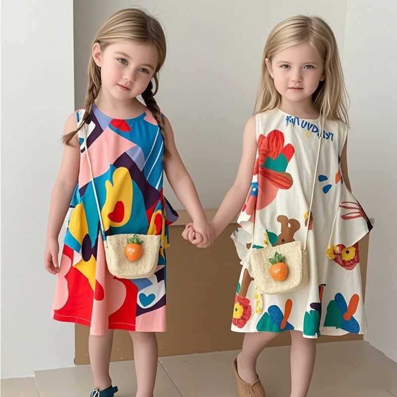 Girl floral print dress+bag 2-piece set 0-8 year girl summer clothing 2025 new arrival baby princess belt dressXJ250410