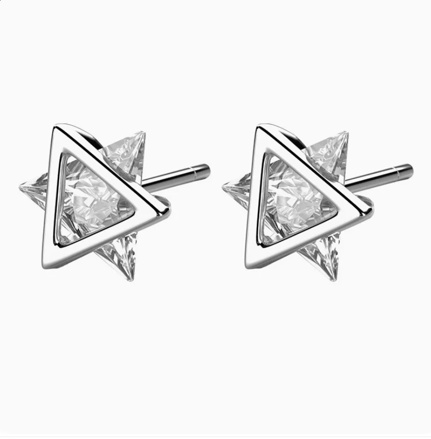 Sanmei City Mens Fashion Personalized Single Earrings Womens Fashion Zircon Triangle Earrings 250409