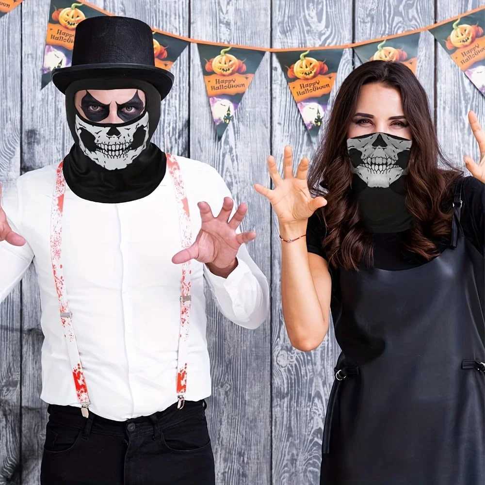 Motorcycle Balaclava Full Face Mask Skull Print Motorbike Full Face Mask Windproof Skiing Head Neck Warmer Bicycle Helmet Liner S251110