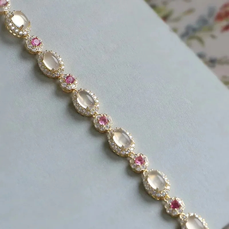 Exquisite Flowers gentle style natural Chalcedony oval bracelet suitable for women sweet bracelet wedding jewelry 250409