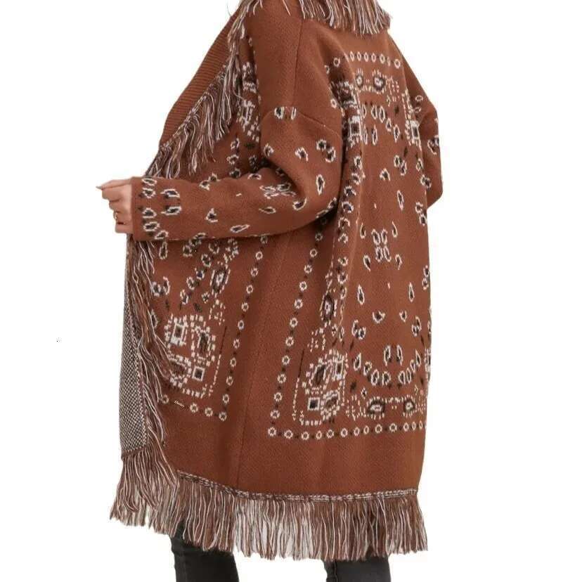 Loose Casual Knitted Cardigan Vintage Ethnic Tassel Long Thick Winter Women's Large Size Scarf Collar Sweater