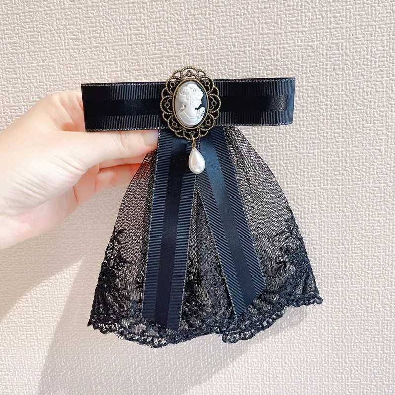 Luxury Retro Fabric Lace Bow Tie Brooch Pins for Women Beauty Head Pearl Ribbon Bowknot Brooches Shirt Collar Pin Fashion Jewelry Gifts Y251111