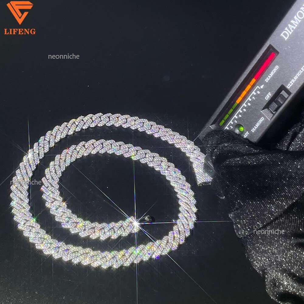 10mm Hip Hop Necklace for Pendant White Sterg Sier Iced Out Vvs Moissanite Dia Cuban k Chain Men Women