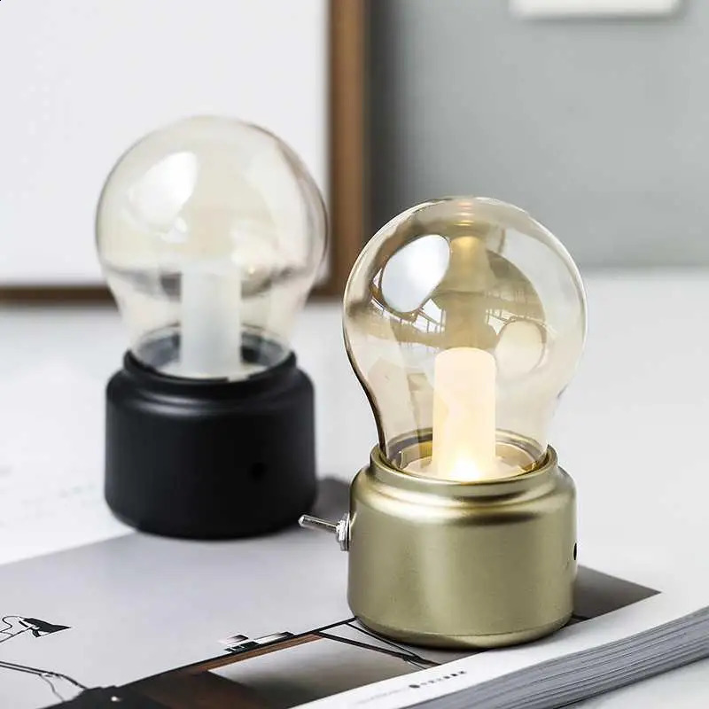 Creative led retro rechargeable night light USB rechargeable bedside bedroom Mini dormitory table light bulb atmosphere light 250410