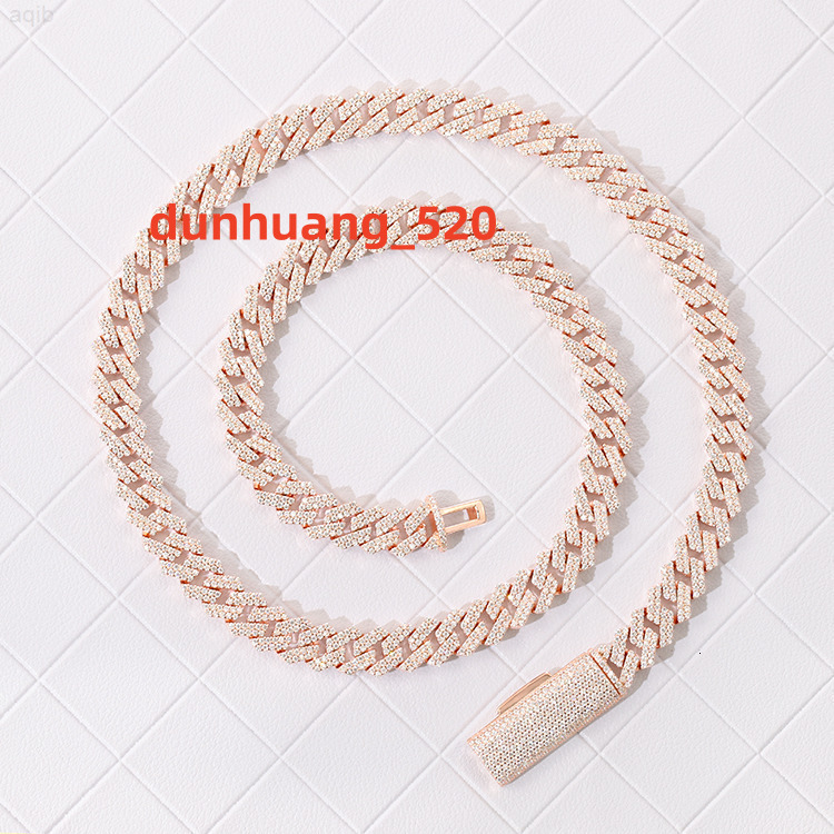 Pink Cuban Chain Pure Silver Plated 18k Gold 8mm Wide Handmade Insert 2 Rows Vvs Moissanite Cuban Link Chain