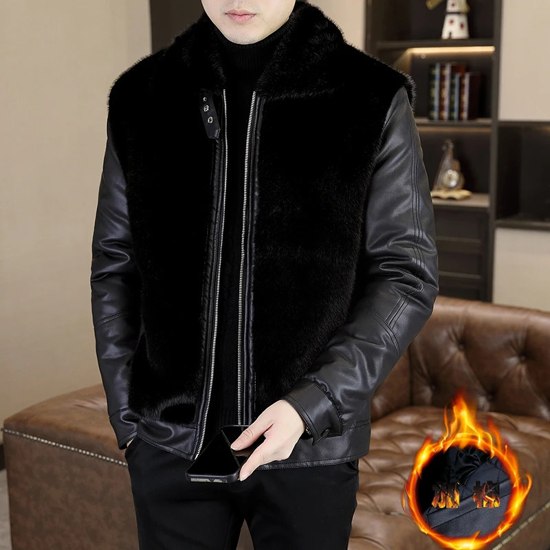 Winter Faux Fur Leather Jackets Men Korean Version Fashionable Warm PU Jacket Lapel Casual Business Mens Coat Men Clothing 251110