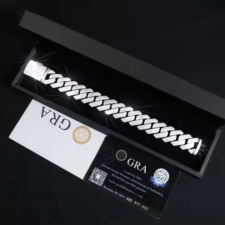 Elegant 20mm GIA Certificate VVS Moissanite Necklace - Premium Cubic Zirconia Sterling Silver Iced Out Cuban Chain