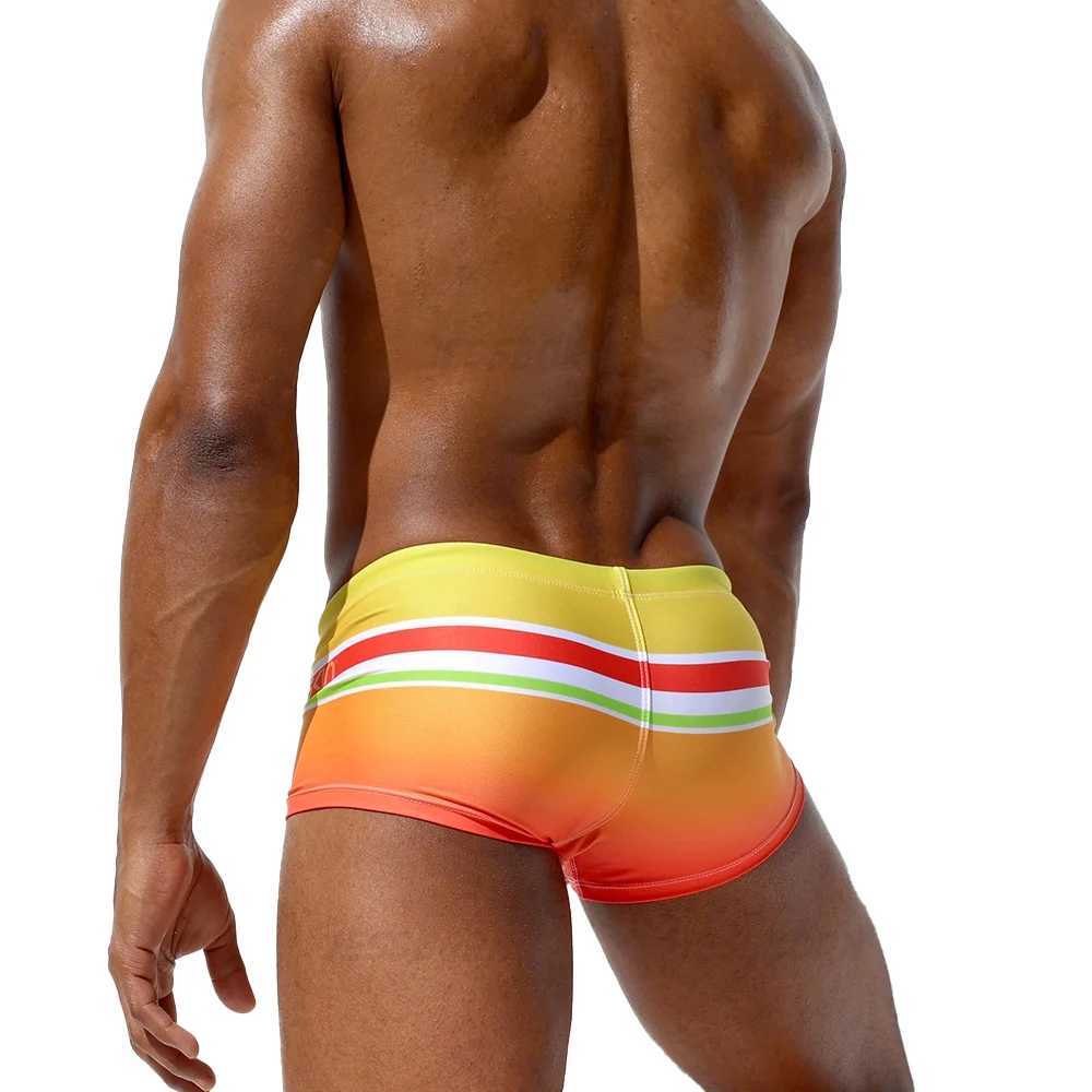 Sexy rainbow striped gradient mens swimsuit quick drying swimsuit sports swimsuit mens summer beach surfboard shortsW250410