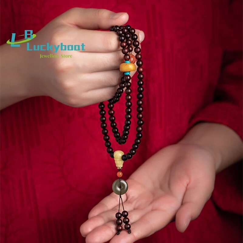 Little Leaf Rosewood 6mm108 Buddhist Bead Bracelets Diy Women's Multi -Circle Bracelet Retro Jewelry Simple Atmosphere