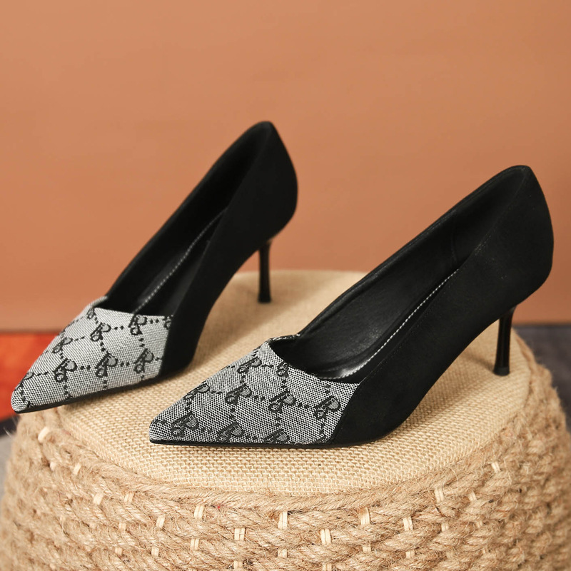 Designer shoes 2025 French-style niche high-end women's single shoes fine heel pointed toe work shoes square buckle temperament high heels