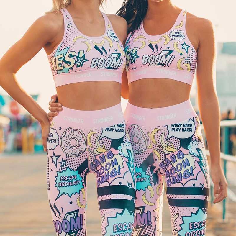 Yoga set for womens track and field clothing graffiti sportswear yoga set for womens track and field clothing fitness set 2-piece fitness suit leg set