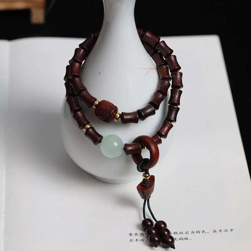 Small Leaf Rosewood 7X9 Section Beads Double Circle Bracelet Running Ring Ingot Pendant