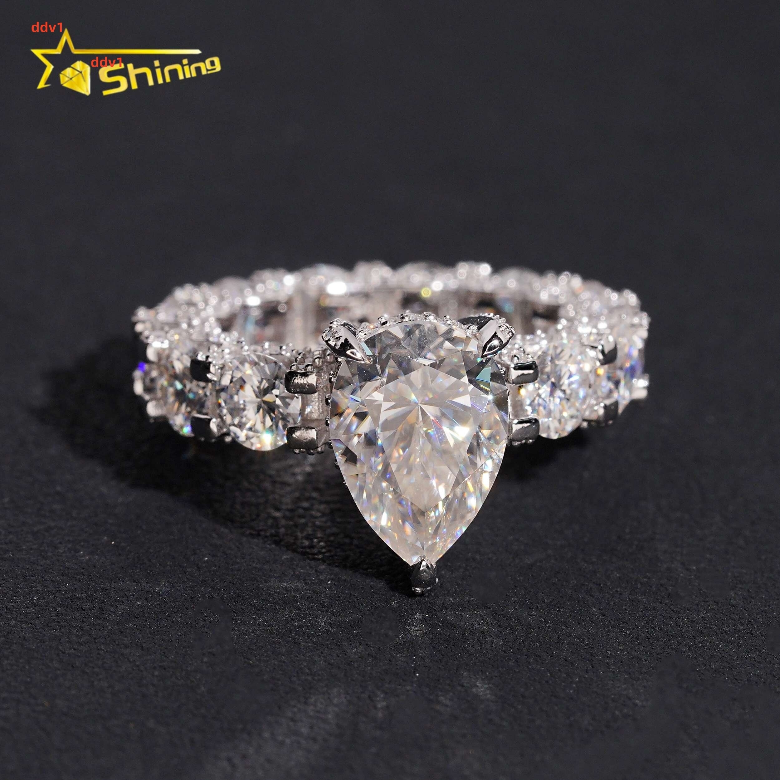 New Arrivals Luxury Iced Out Eternity Band 925 Sterling Silver 5ct Pear Cut VVS Moissanite Rng