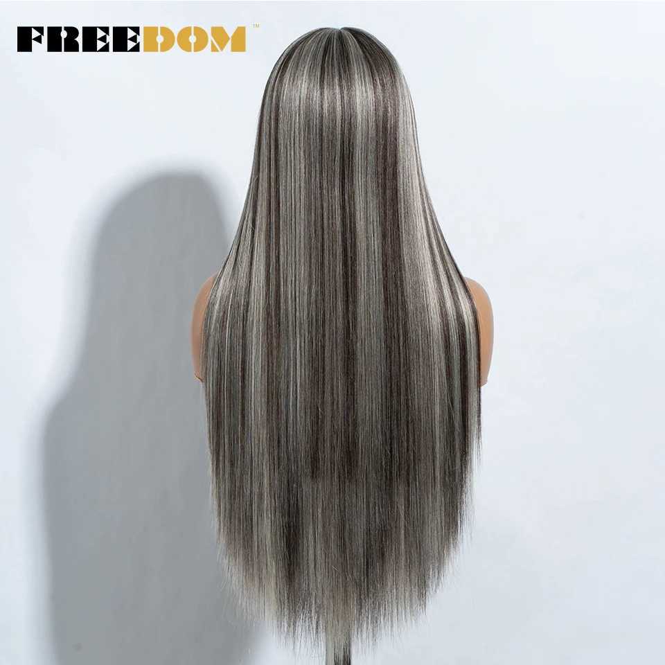 FREEDOM Synthetic Lace Front Wigs For Black Women Straight Wig With Baby Hair 30 inch Blonde Blue Piano Color Cosplay WigsT251111