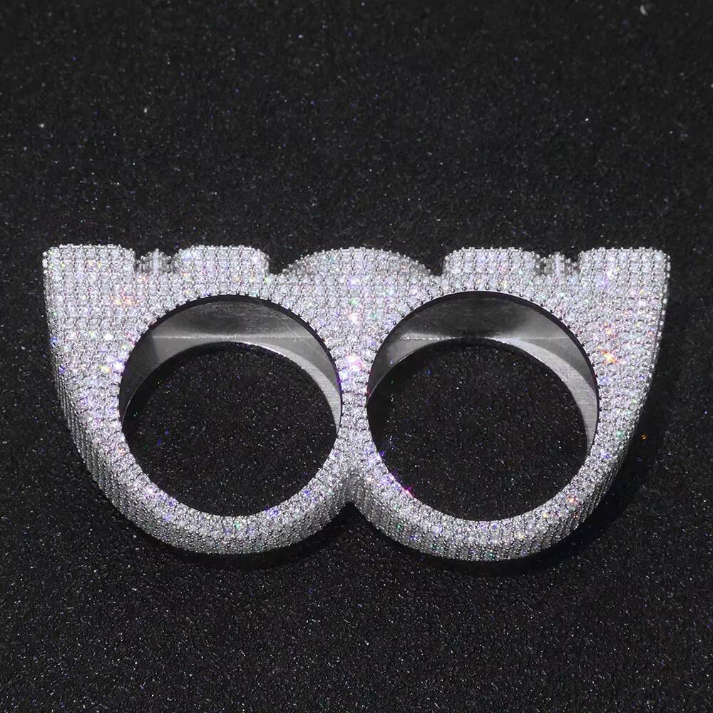 NUOYA 925 Silver Personalization Custom Letter Double Finger Ring Iced Out VVS Moissanite Luxury Hip Hop Fine Jewelry