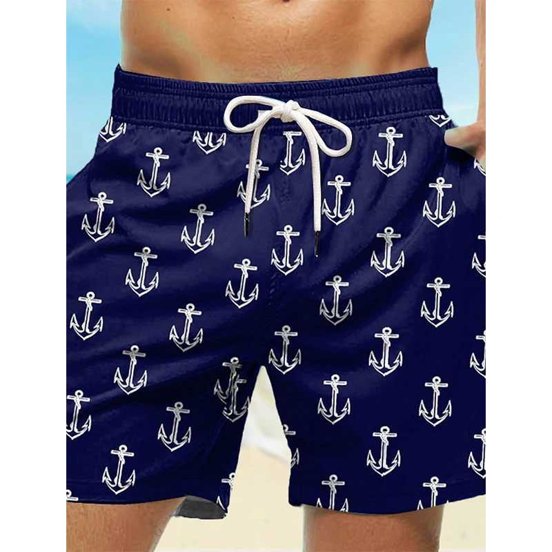 Hawaiian mens swimsuit beach shorts anchor pattern 3D printed mens oversized surfboard sports pants swimsuit backbone childrens clothingW250410