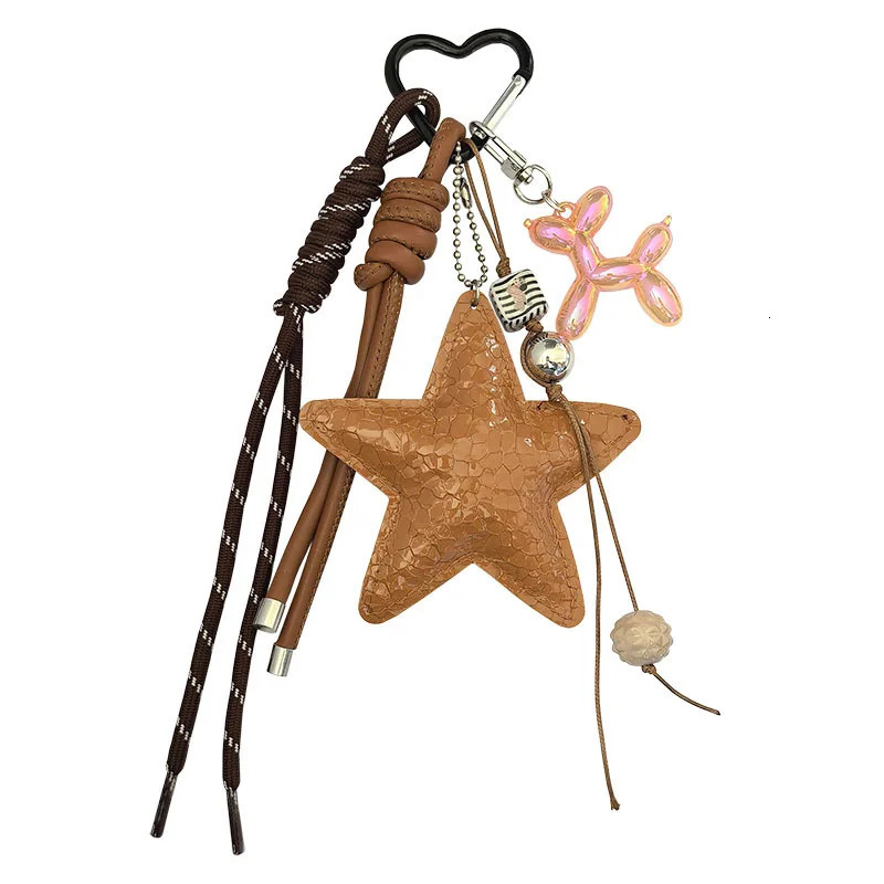 Y2k Leather Rope Keychain Star Cute Dachshund Bag Pendant 3d Creative Cartoon Keyring Anti-lost Mobile Phone Lanyard Bag Pendant 251110