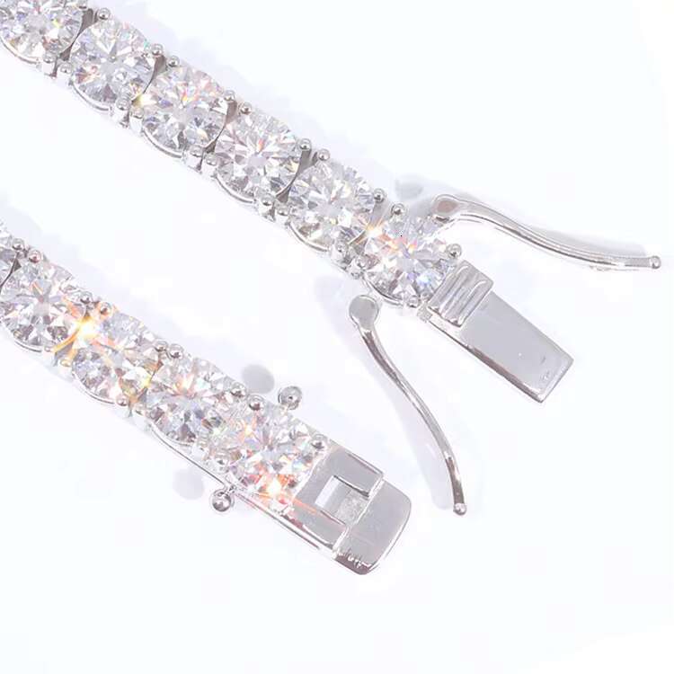 Hot Sale Fashion Jewelry Gold Plated 925 Sterling Silver 4mm Wide D/VVS Moissanite Tennis Chain Necklace