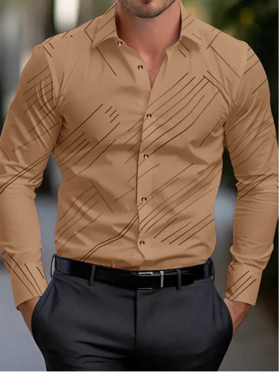 Suit shirt pink black white casual outdoor solid color striped comfortable soft lapel mens tops office plus size 2024 K251110