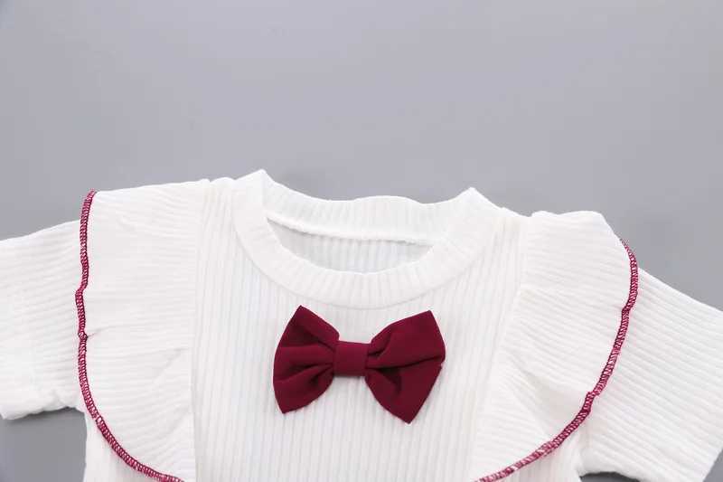 Baby girl summer clothing set with bow top and shorts 2-piece childrens clothing ensembleXJ250410