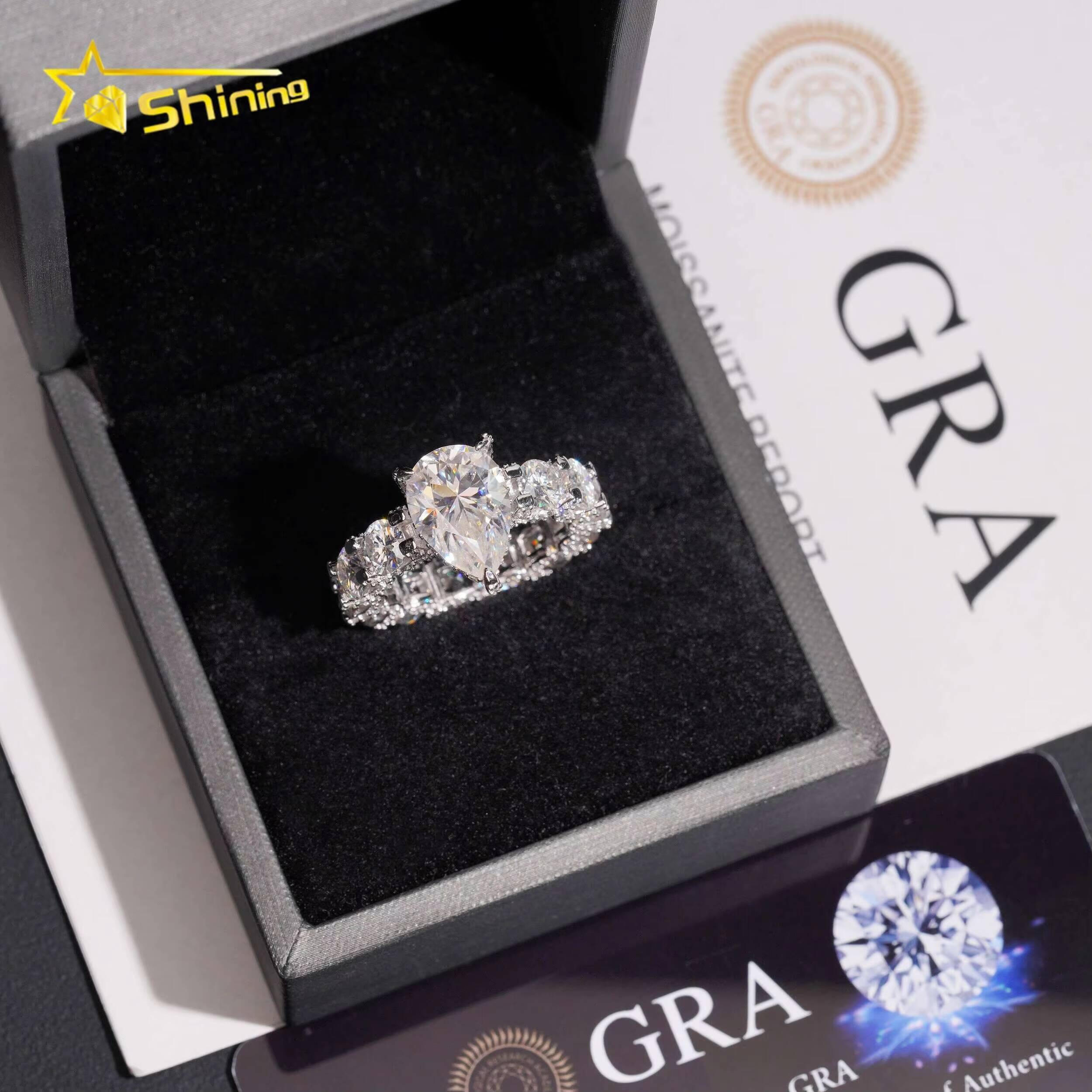 New Arrivals Luxury Iced Out Eternity Band 925 Sterling Silver 5ct Pear Cut VVS Moissanite Rng