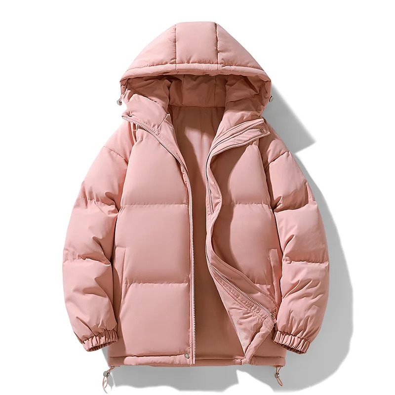 Winter Warm Hooded Couple Cotton Jacket Korean Style Solid Color Fashion Thickened Cotton Coat Multi-Color Available for Unisex 251106