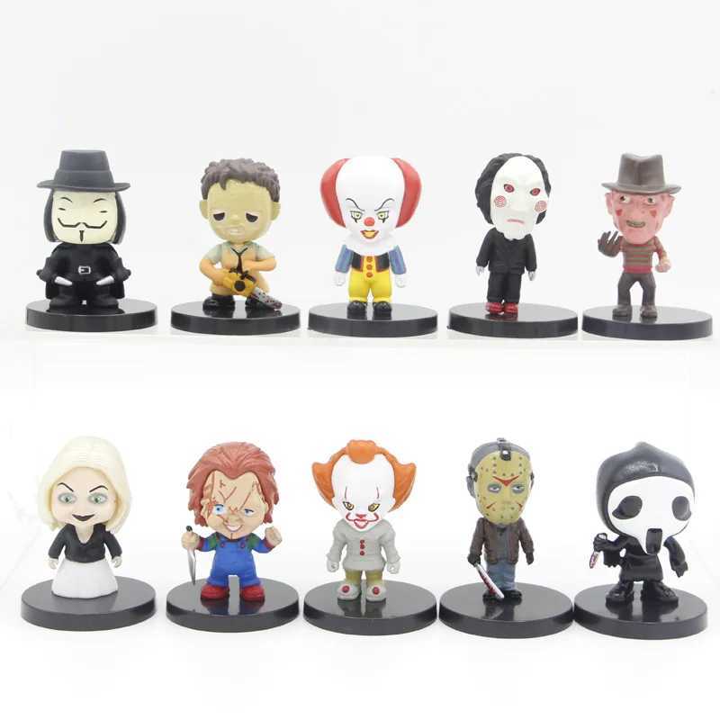 10 Pieces / Set Horror Film Series Jason Freddy Clown Action Figure Toys PVC Model Halloween Gift Vinyl Figurine Doll Gift C251111