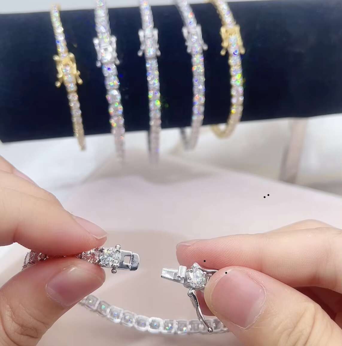 925 Sterling Silver 14K Gold Plated Iced Out Tennis Bracelet Moissanite Diamond Bracelet