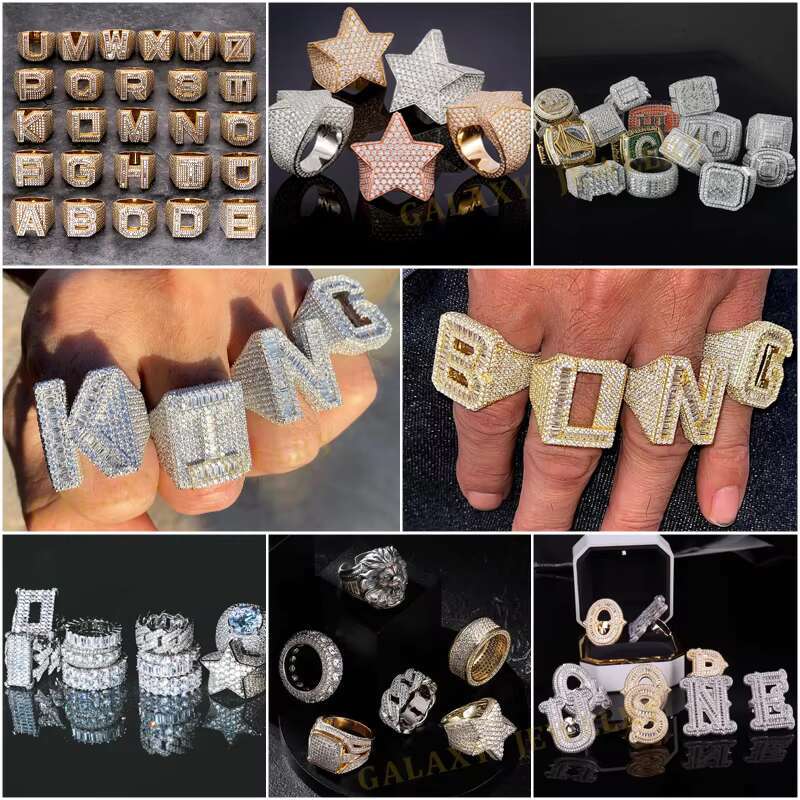 Wholesale Price 925 Sterling Silver Iced Out Ring Hip Hop Jewelry Vvs Moissanite Diamond 18K Gold Plated Cuban Link Ring