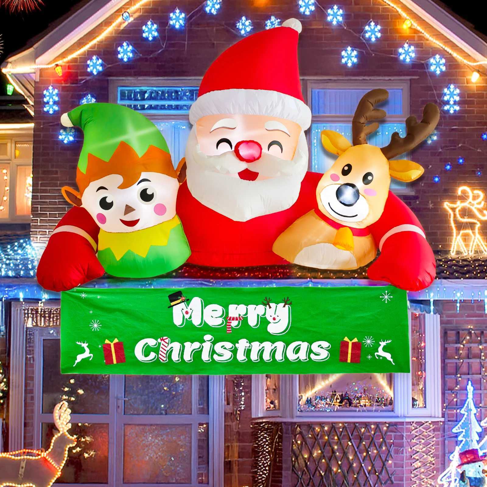 Christmas OurWarm 72FT Christmas Inflatable Outdoor DecorationDetachable Banner Inflatable Santa Claus Outdoor with Elf Reindeer Decor Y251111
