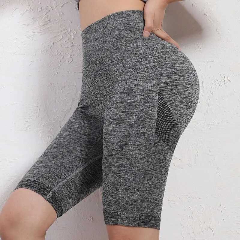 Womens stretch yoga shorts high waist abdominal control pleated boots no shoulder lift gym compression leggingsW250411