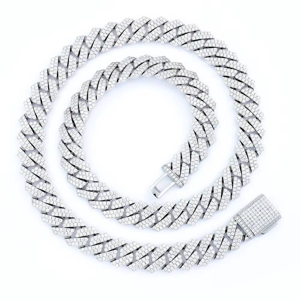 Hiphop Men Iced Out 14mm 18Inches 925 Silver Yellow Gold White Gold Iced Out Necklace Moissanite Cuban Link Chain