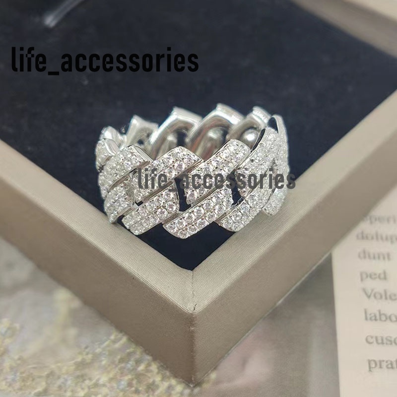 Customized S925 Silver 2rows Hiphop Ring Iced Out Moissanite Diamond Mens Cuban Rings Jewelry