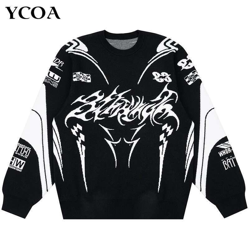 Men Winter Sweater Coat Knitwear Oversized Goth Long Sleeve Tops Korean Fashion Streetwear Y2k Haruku Pullover Jumper Clothing